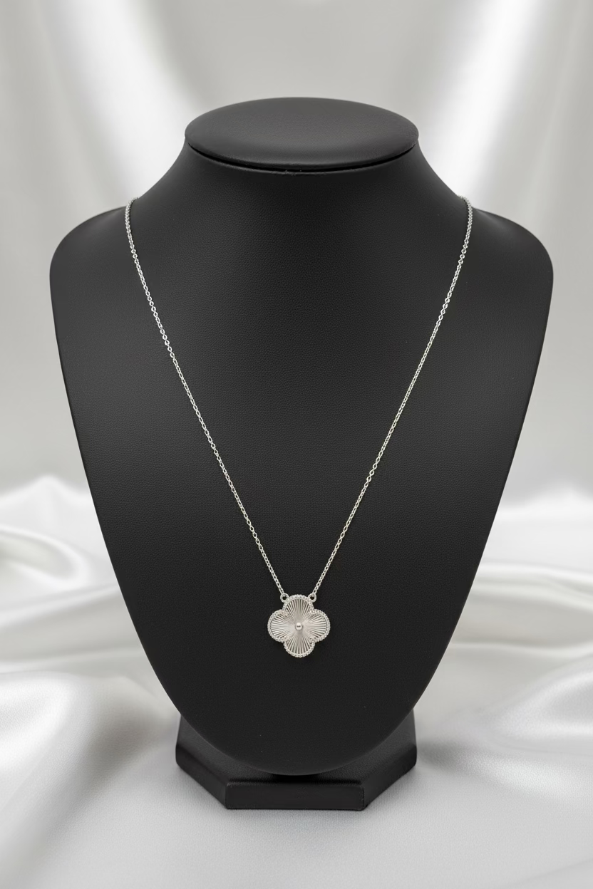 White Gold White Clover Necklace