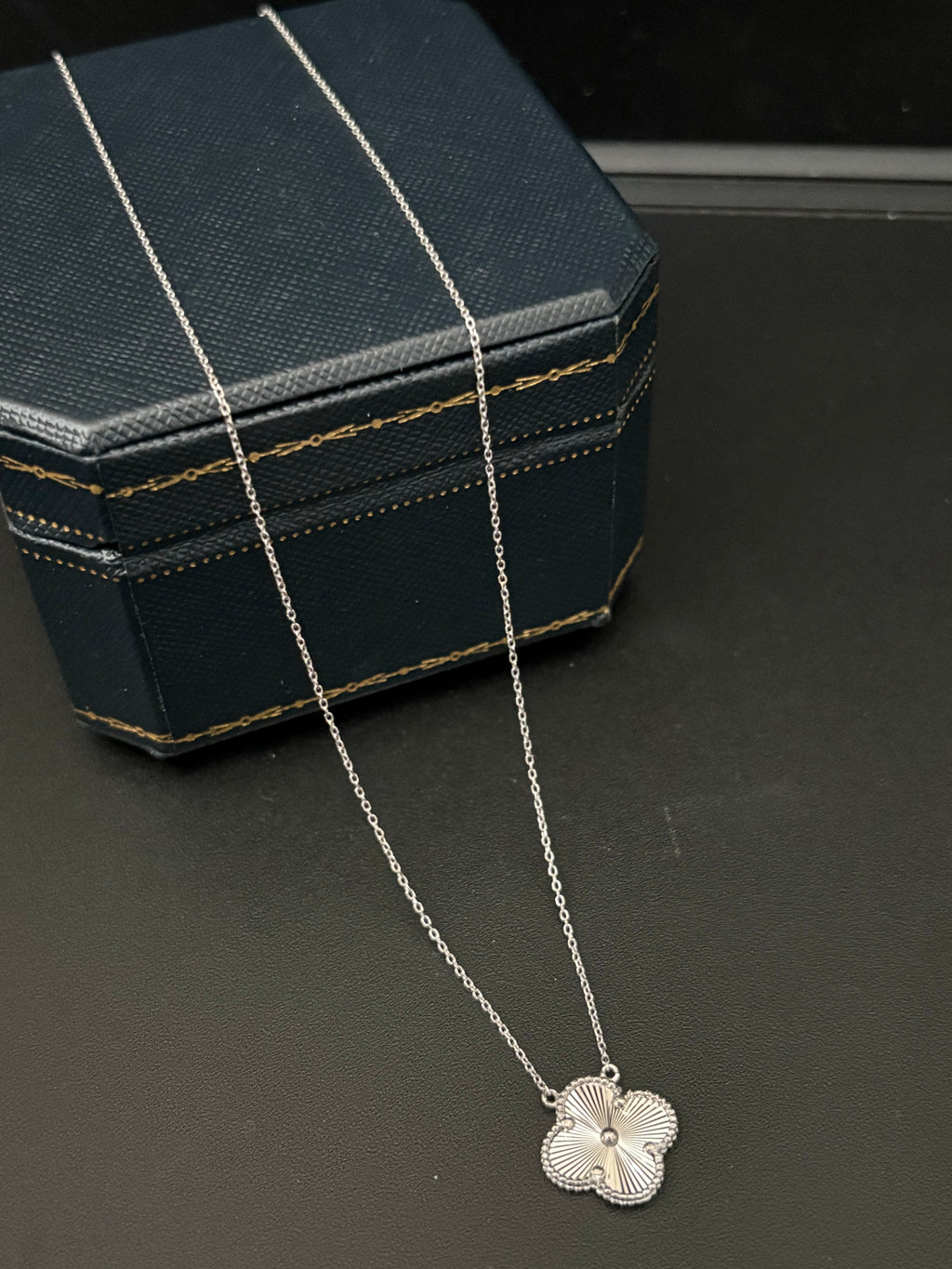 White Gold White Clover Necklace