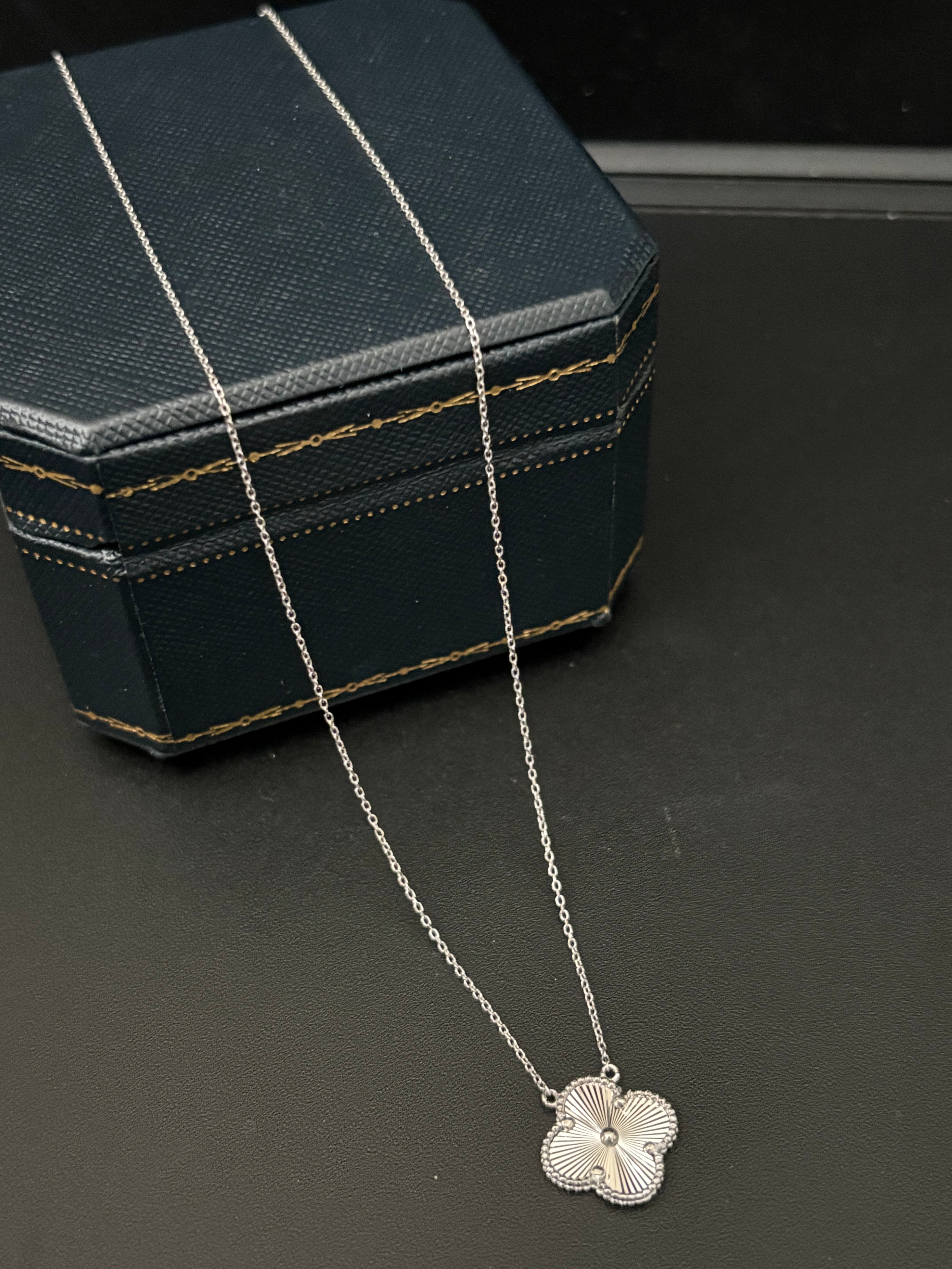 White Gold White Clover Necklace